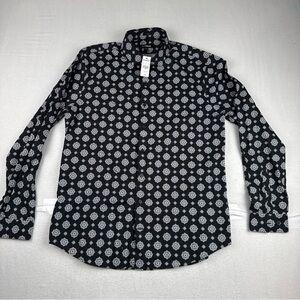 New! Express Mens Black Geo Button Down Casual Shirt Large Slim Fit Casual